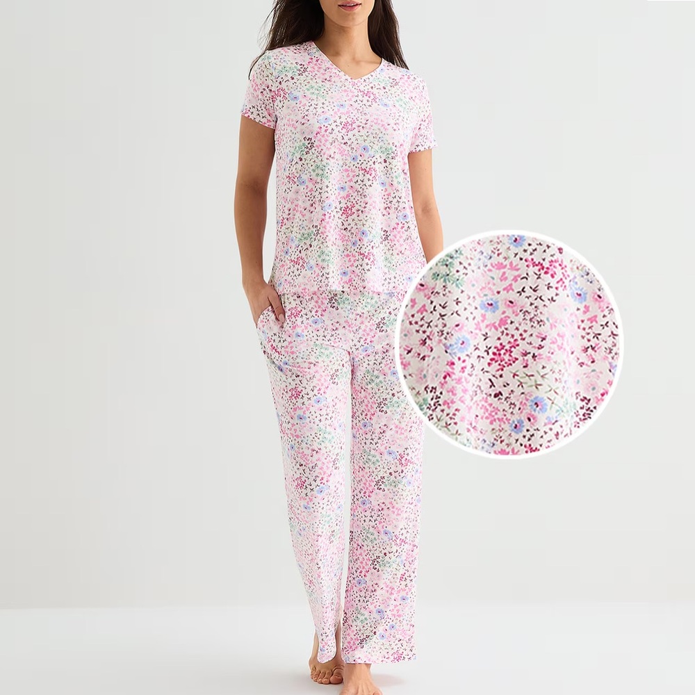 Women's Jaclyn Pink Floral Short-Sleeve Pajama Set Sz M New